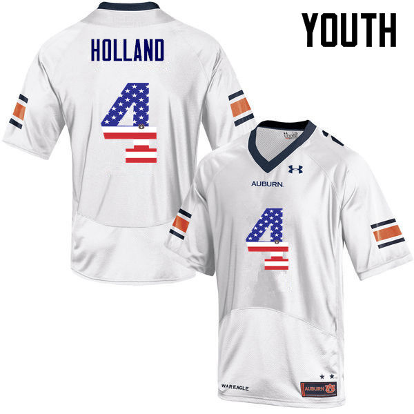Auburn Tigers Youth Jeff Holland #4 White Under Armour Stitched College USA Flag Fashion NCAA Authentic Football Jersey LWP1874UU